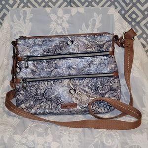 Sakroots Crossbody Navy Patterned Silver Zippers